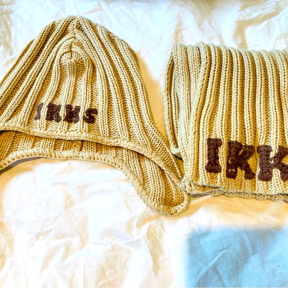 French designer IKKS Kids Beige Knit Hat and Scarf Set